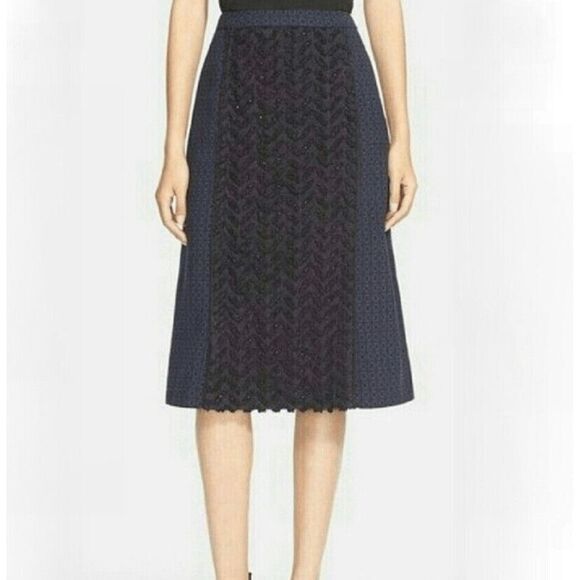 Tracy Reese Embellished Pencil Skirt Blue Black Applique Jacquard Size 4 - Picture 9 of 9